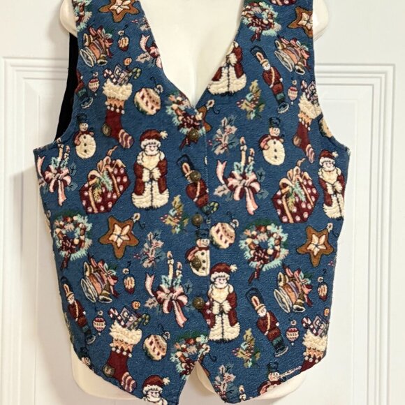 Bobbi Brooks Santa Snowman Vest Sz Medium Tapestry Holidays Festive - Picture 7 of 7